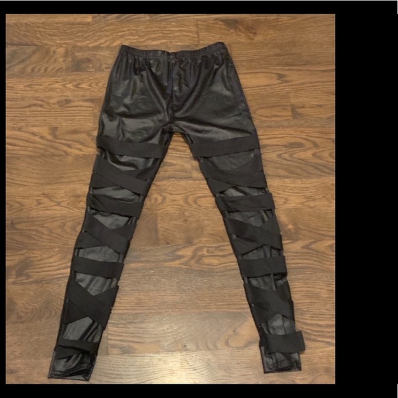 Faux leather & sheer stretch leggings - Picture 3 of 7